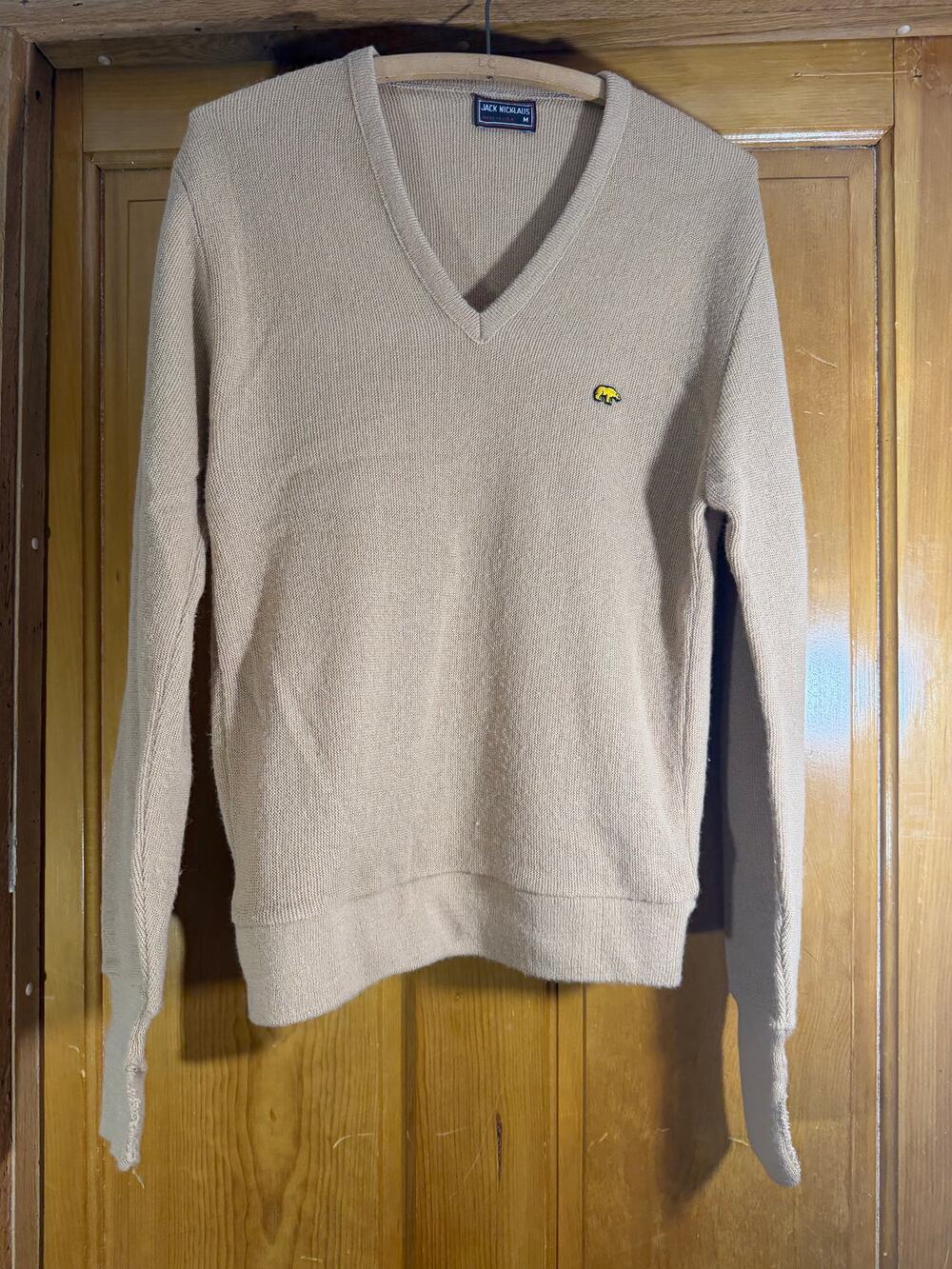 Jack Nicklaus gold tan long Sleeve V-Neck Pullover Golf Sweater Mens Size M